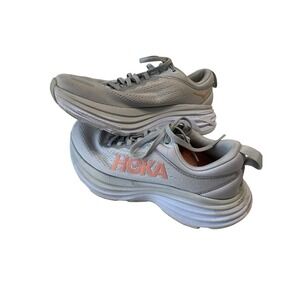 Hoka One One Women's Gray Mesh Cushioned Lace Up Running Sneakers Athletic